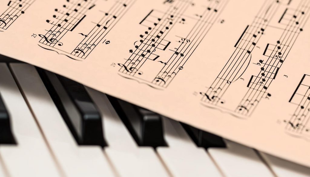 Copertina della recensione raffigurante uno spartito poggiato su un pianoforte